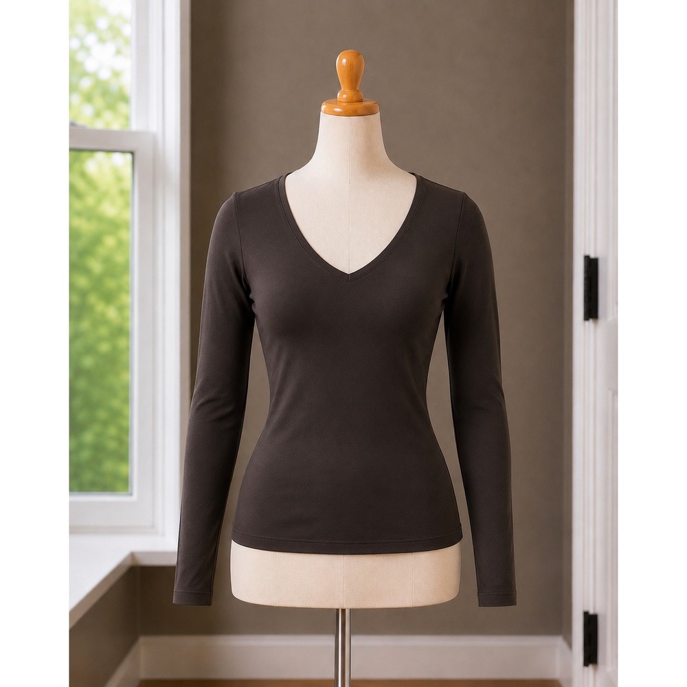 Wild Fable Womens V-Neck Long Sleeve Top Brown Recycled Nylon Spandex Size M NWT